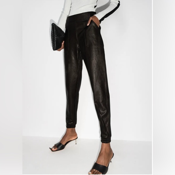 SPANX Faux Leather Pants Womens Black Pull-On- Size Large - Picture 1 of 8